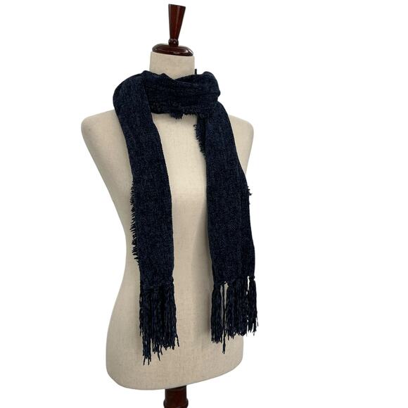 NEW Style & Co Navy blue chenille Scarf Fringe Trim Soft Cozy Dark Oblong Dark - Picture 10 of 13